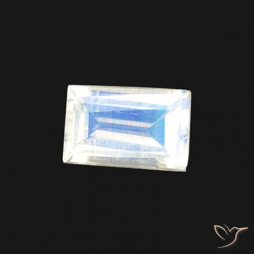 Pedra da Lua Arco-Íris Branco azulado Natural 0.41ct, baguete, Transparente