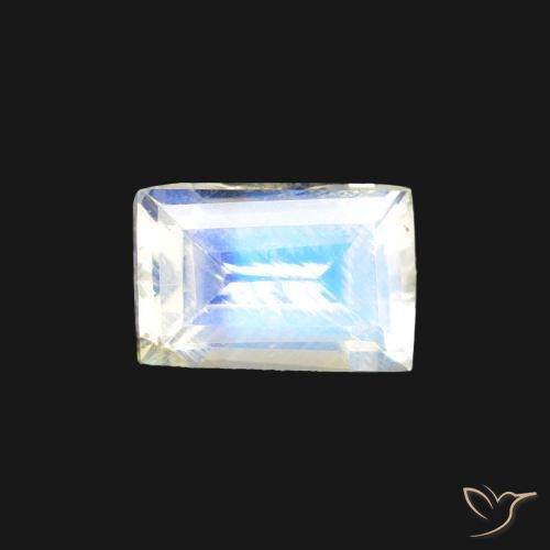 0.54ct Natural Branco azulado Pedra da Lua Arco-Íris, baguete, Transparente