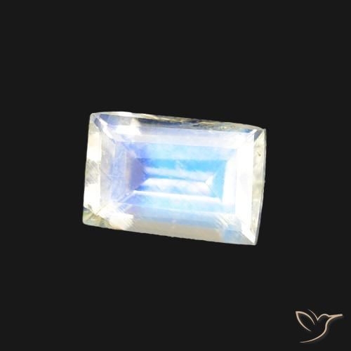 Pedra da Lua Arco-Íris Branco azulado Natural 0.54ct, baguete, Transparente