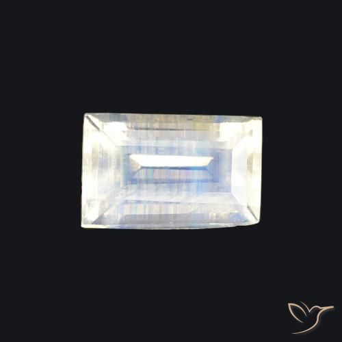 0.54ct Natural Branco azulado Pedra da Lua Arco-Íris, baguete, Transparente