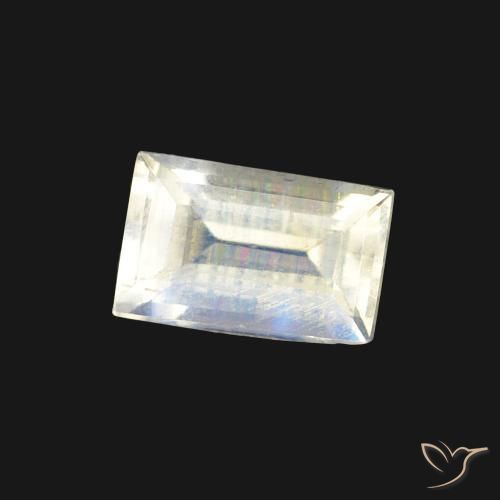 Pedra da Lua Arco-Íris Branco azulado Natural 0.54ct, baguete, Transparente