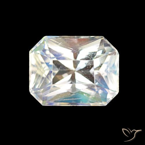 1.91ct Natural Branco multicor Pedra da Lua Arco-Íris, Corte Esmeralda, VS