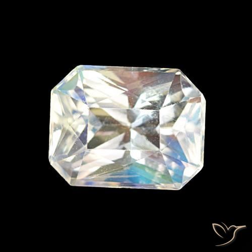 Pedra da Lua Arco-Íris Branco multicor Natural 1.91ct, Corte Octógono / Esmeralda, VS