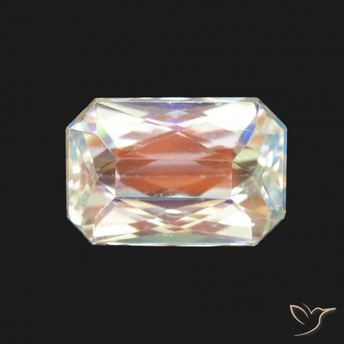 2.36ct Natural Branco multicor Pedra da Lua Arco-Íris, Corte Esmeralda, VS