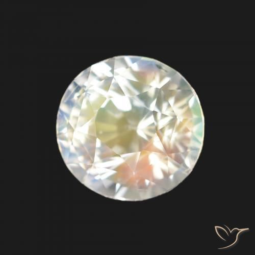 Pedra da Lua Arco-Íris Branco multicor Natural 1.59ct, Redondo, VVS-VS