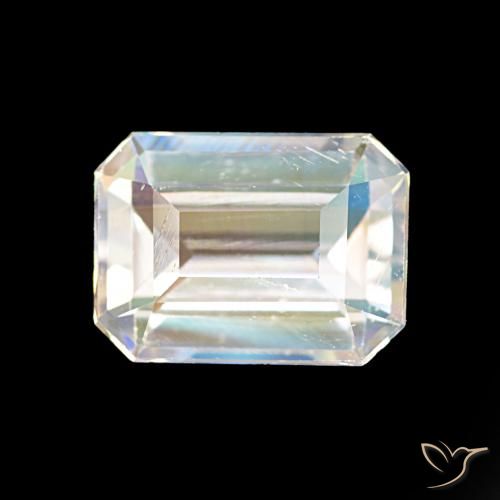 1.77ct Branco multicor Pedra da Lua Arco-Íris, Corte Esmeralda, VVS-VS