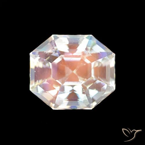 2.19ct Natural Branco multicor Pedra da Lua Arco-Íris, Corte Esmeralda, VS