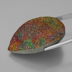 Pirita arco-íris multicolorido natural 81,18ct, formato de pêra, opaco