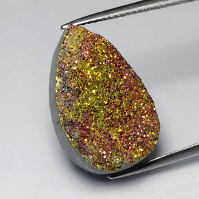 Pirita arco-íris multicolorido natural 12,55ct, formato de pêra, opaco