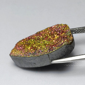 Pirita arco-íris multicolorido natural 12,55ct, formato de pêra, opaco