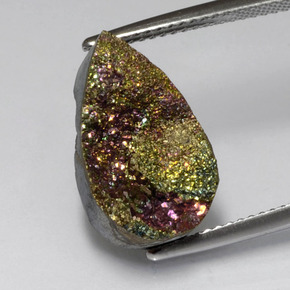 Pirita arco-íris Multicolorido Natural 7.82ct, Formato de pêra, Opaco