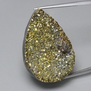 Pirita arco-íris amarelo natural 36,37ct, formato de pêra, opaco