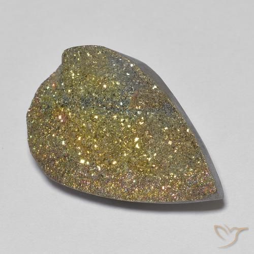 Pirita arco-íris Multicolorido Natural 13.19ct, Formato de pêra, Opaco