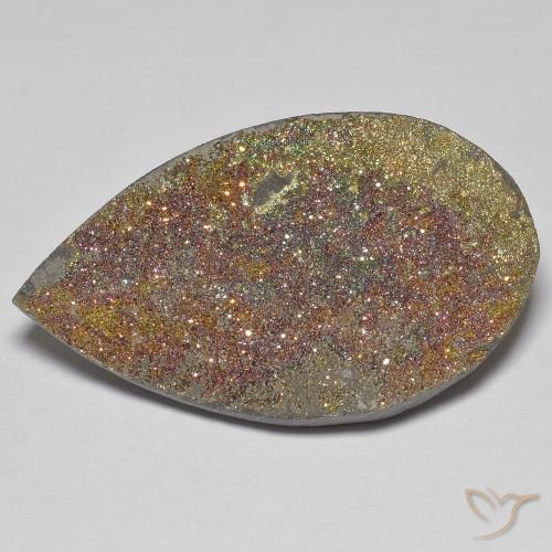24.25ct Natural Multicolorido Pirita arco-íris, Formato de pêra, Opaco