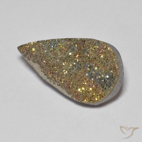 Pirita arco-íris Multicolorido Natural 8.68ct, Formato de pêra, Opaco