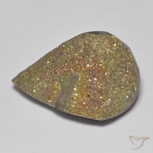 14.54ct Natural Multicolorido Pirita arco-íris, Formato de pêra, Opaco