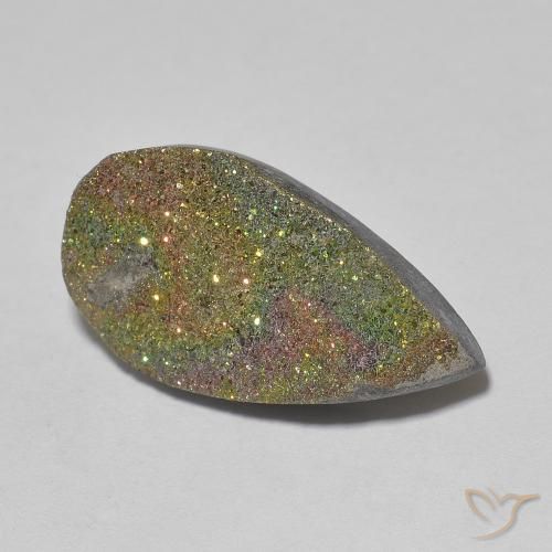 8.03ct Natural Multicolorido Pirita arco-íris, Formato de pêra, Opaco