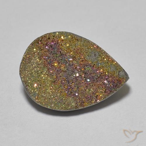 6.65ct Natural Multicolorido Pirita arco-íris, Formato de pêra, Opaco
