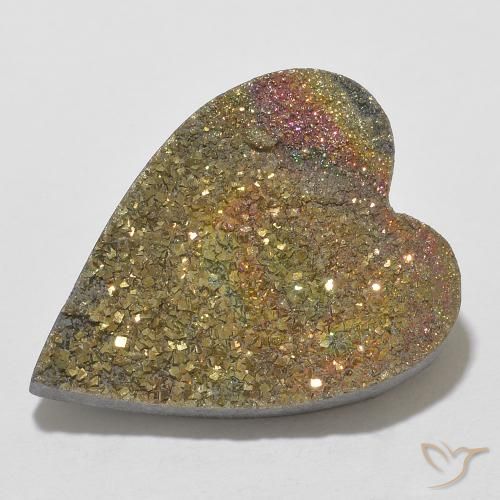 Pirita arco-íris multicolorido natural 13,78ct, formato de coração, opaco