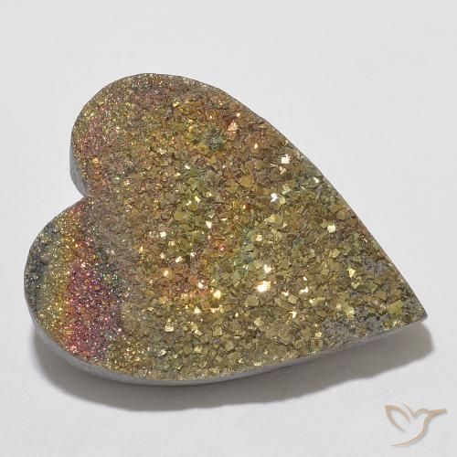 Pirita arco-íris multicolorido natural 13,78ct, formato de coração, opaco