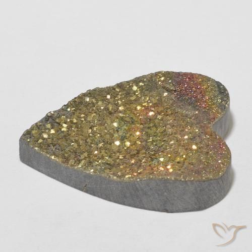Pirita arco-íris multicolorido natural 13,78ct, formato de coração, opaco