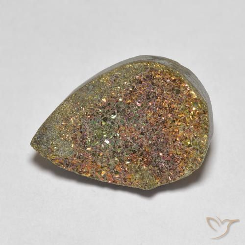 7.81ct Natural Multicolorido Pirita arco-íris, Formato de pêra, Opaco