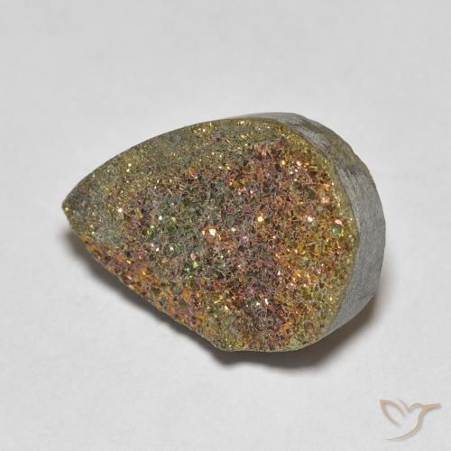 Pirita arco-íris Multicolorido Natural 7.81ct, Formato de pêra, Opaco