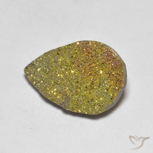 Pirita arco-íris multicolorido natural 3,79ct, formato de pêra, opaco
