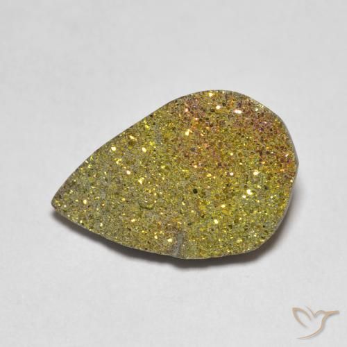 Pirita arco-íris multicolorido natural 3,79ct, formato de pêra, opaco