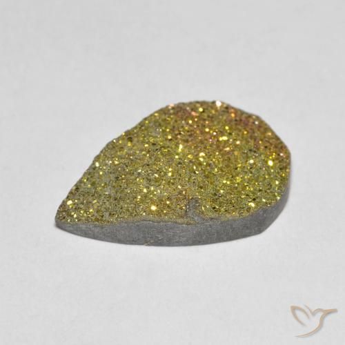 Pirita arco-íris multicolorido natural 3,79ct, formato de pêra, opaco