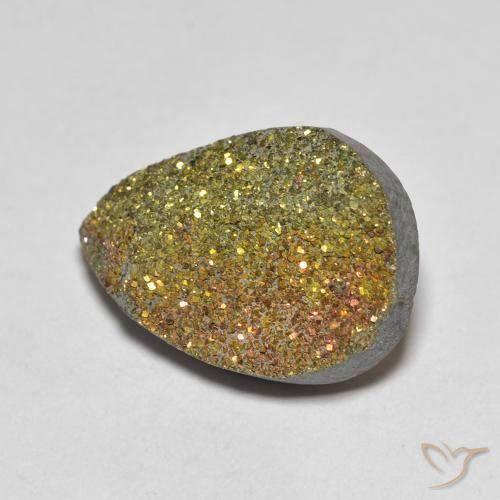 Pirita arco-íris Multicolorido Natural 6.29ct, Formato de pêra, Opaco