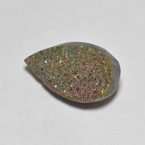 Pirita arco-íris multicolorido natural 3,64ct, formato de pêra, opaco