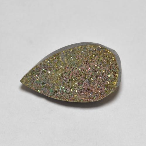 Pirita arco-íris multicolorido natural 3,64ct, formato de pêra, opaco