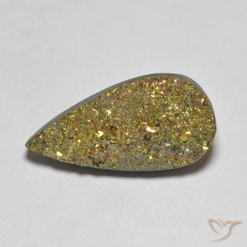 Pirita arco-íris multicolorido natural 5,93ct, formato de pêra, opaco