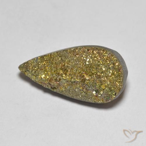 Pirita arco-íris multicolorido natural 5,93ct, formato de pêra, opaco