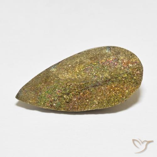 13.42ct Natural Multicolorido Pirita arco-íris, Formato de pêra, Opaco