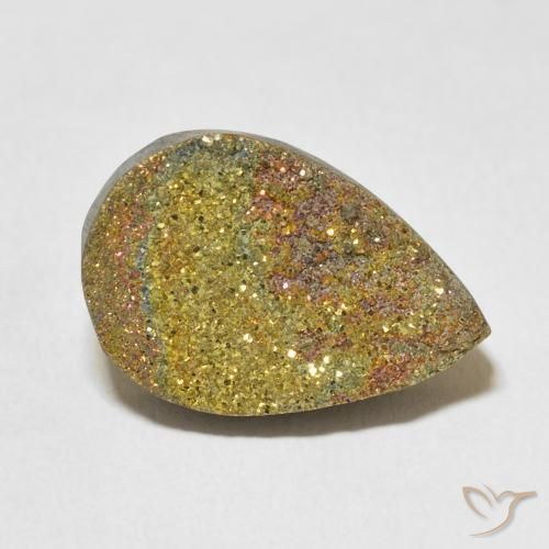 12.94ct Natural Multicolorido Pirita arco-íris, Formato de pêra, Opaco