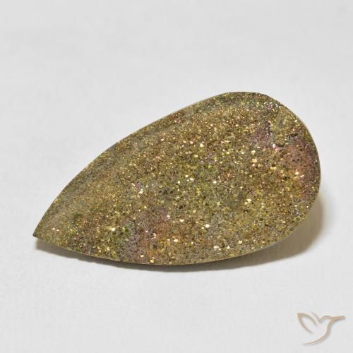 17.24ct Natural Multicolorido Pirita arco-íris, Formato de pêra, Opaco