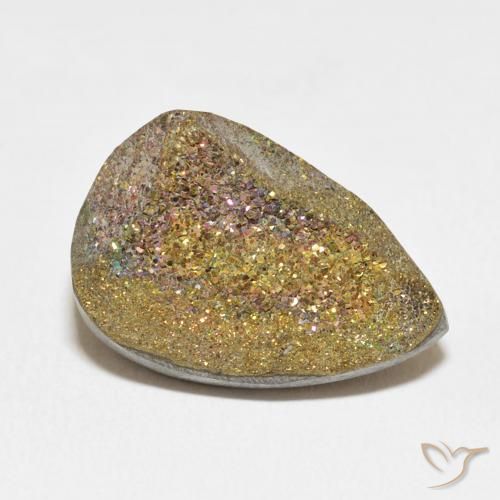 13.11ct Natural Multicolorido Pirita arco-íris, Formato de pêra, Opaco