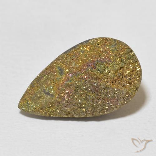 6.31ct Natural Multicolorido Pirita arco-íris, Formato de pêra, Opaco