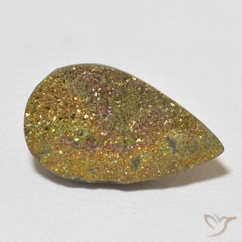 Pirita arco-íris Multicolorido Natural 6.31ct, Formato de pêra, Opaco