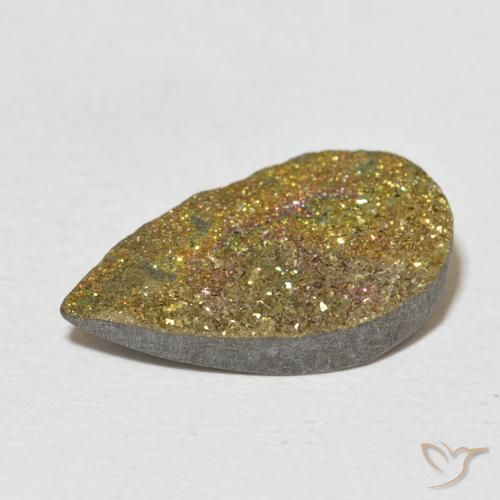 Pirita arco-íris Multicolorido Natural 6.31ct, Formato de pêra, Opaco