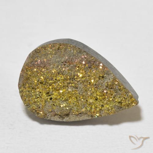 Pirita arco-íris Multicolorido Natural 6.87ct, Formato de pêra, Opaco