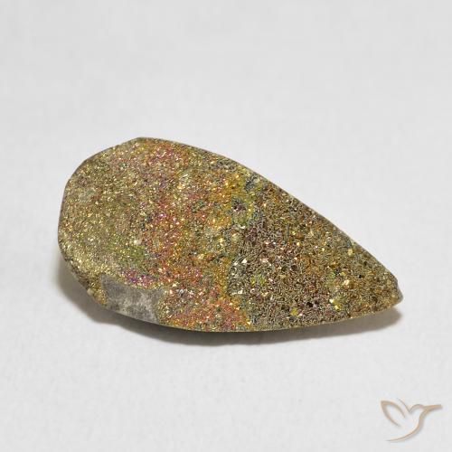 Pirita arco-íris Multicolorido Natural 4.55ct, Formato de pêra, Opaco