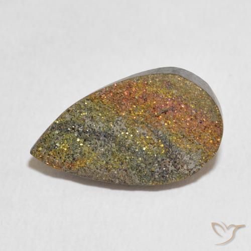 6.04ct Natural Multicolorido Pirita arco-íris, Formato de pêra, Opaco