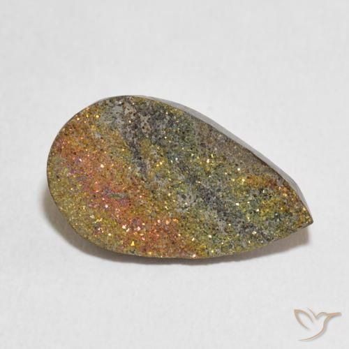 Pirita arco-íris Multicolorido Natural 6.04ct, Formato de pêra, Opaco