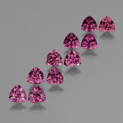 Pedras preciosas de granada rodolita roxo natural de 5,49 ct, trillion, VS