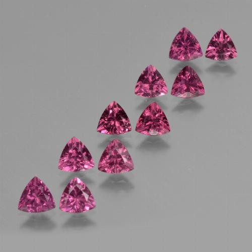 Pedras preciosas de granada rodolita roxo natural de 5,37 ct, trillion, VS