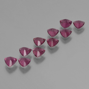 Pedras preciosas de granada rodolita roxo natural de 5,37 ct, trillion, VS