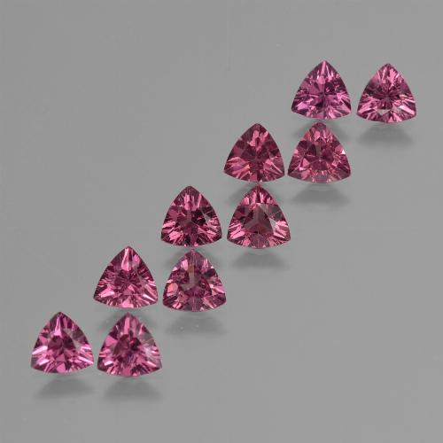 Pedras preciosas de granada rodolita roxo natural de 4,22 ct, trillion, VS